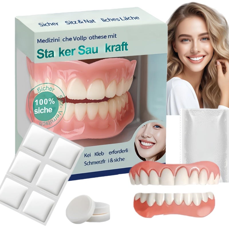 Multi-Functional Shaping Sili/Cone Den/ture Set, Soft Den/ture Reline Kit with False Teeth, Fake Teeth Set,Temporary Tooth & Fake Braces, Adjustable Silic/one Den/tures Full Mouth for All People